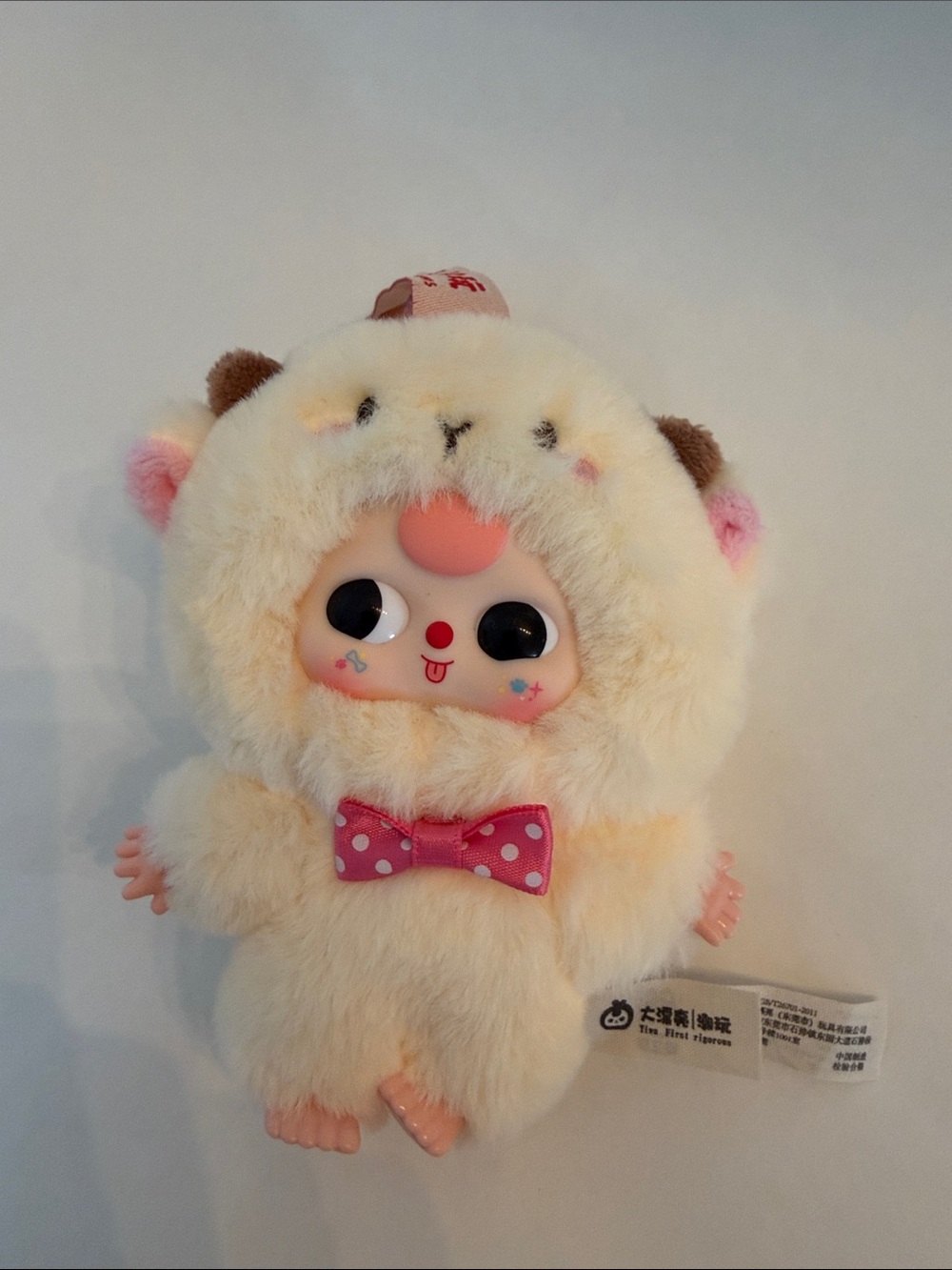 Cute Plush Lamb Doll with Pink Bow - Soft Cream Fur